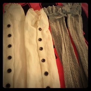 Boot socks cream pair with wood buttons& Grey pr of riding boot socks.